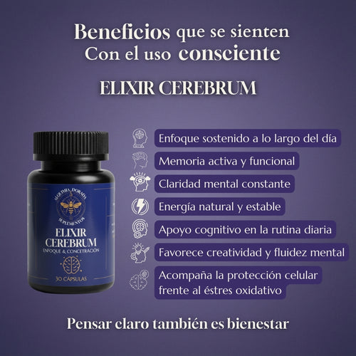 Elixir Cerebrum Alquimia Dorada | Enfoque Mental 30 Cáps Sin Sabor