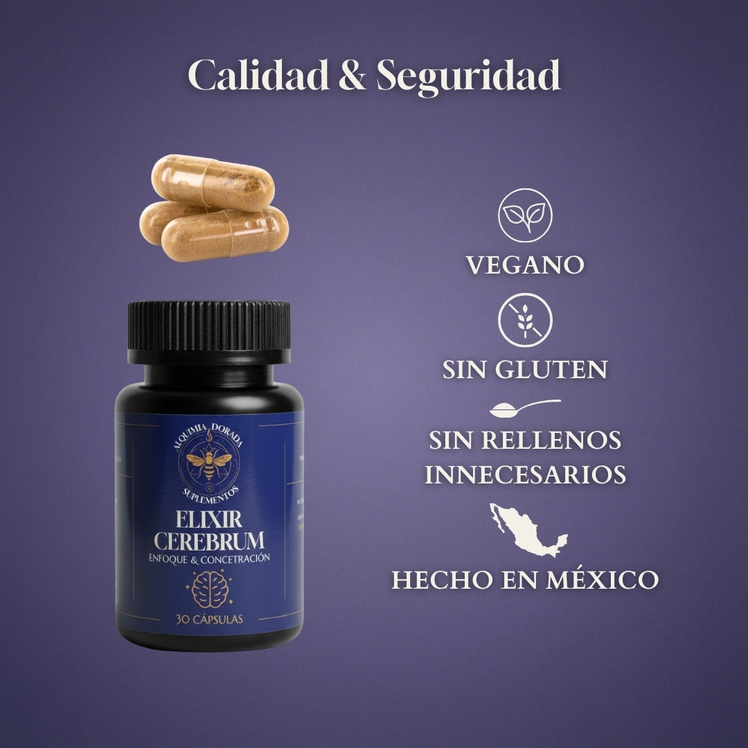 Elixir Cerebrum Alquimia Dorada | Enfoque Mental 30 Cáps Sin Sabor
